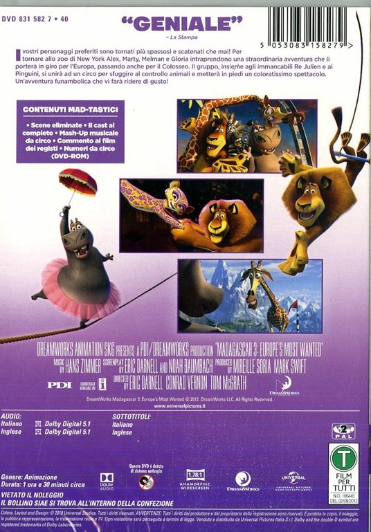 Madagascar 3 (DVD) di Eric Darnell,Tom McGrath,Conrad Vernon - DVD - 2