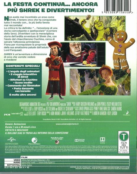 Shrek 1 (Blu-ray) di Andrew Adamson,Victoria Jensen - Blu-ray - 2