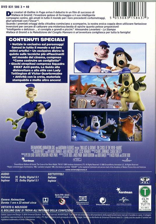Wallace & Gromit La maledizione del coniglio mannaro (DVD) di Steve Box,Nick Park - DVD - 2