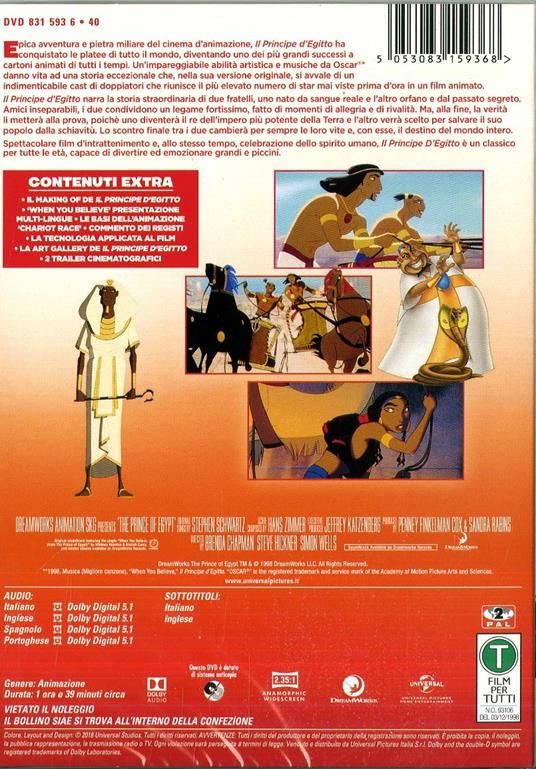 Il principe d'Egitto (DVD) di Simon Wells,Brenda Chapman - DVD - 2