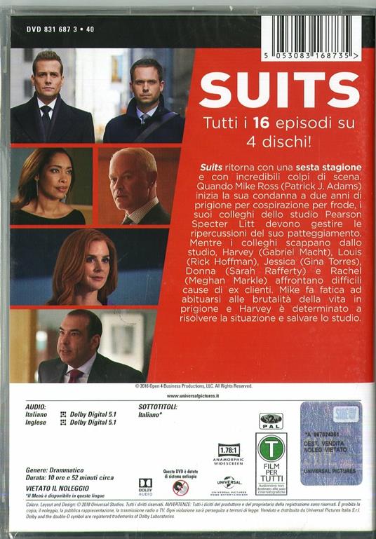 Suits. Stagione 6. Serie TV ita (4 DVD) di Kevin Bray,Michael Smith,John Scott - DVD - 2