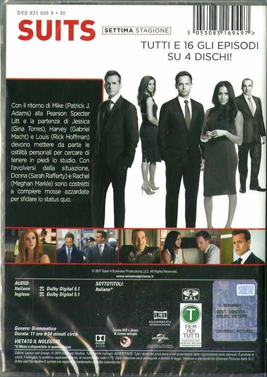 Suits. Stagione 7. Serie TV ita (4 DVD) di Kevin Bray,Michael Smith,John Scott - DVD - 2