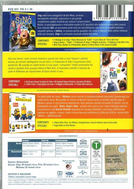 Illumination Collection. Sing - Pets - Minions di Kyle Balda,Pierre Coffin,Yarrow Cheney,Chris Renaud,Garth Jennings,Christophe Lourdelet - 2