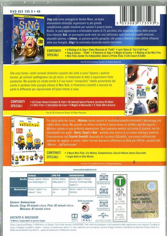 Illumination Collection. Sing - Pets - Minions di Kyle Balda,Pierre Coffin,Yarrow Cheney,Chris Renaud,Garth Jennings,Christophe Lourdelet - 2