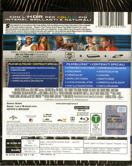 2 Fast 2 Furious (Blu-ray + Blu-ray 4K Ultra HD) di John Singleton - Blu-ray + Blu-ray Ultra HD 4K - 2