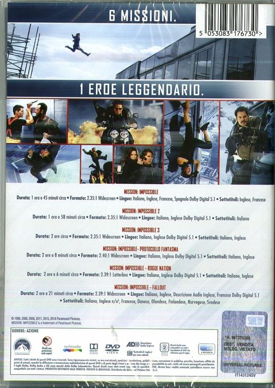 Mission: Impossible 1-6 Collection (6 DVD) di J. J. Abrams,Brad Bird,Brian De Palma,Christopher McQuarrie,John Woo - 2