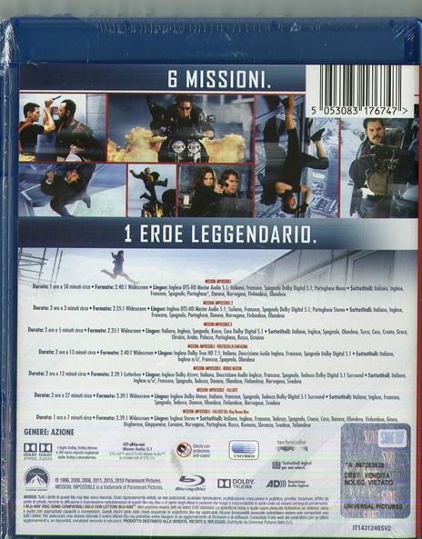 Mission: Impossible 1-6 Collection (7 Blu-ray) di J. J. Abrams,Brad Bird,Brian De Palma,Christopher McQuarrie,John Woo - 2