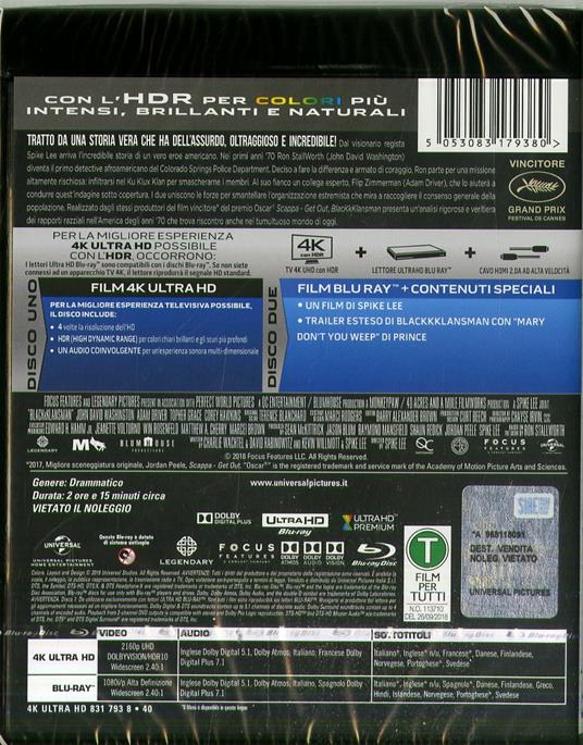 BlacKkKlansman (Blu-ray + Blu-ray 4K Ultra HD) di Spike Lee - Blu-ray + Blu-ray Ultra HD 4K - 2
