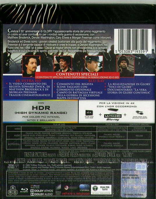 Glory (Blu-ray + Blu-ray Ultra HD 4K) di Edward Zwick - Blu-ray + Blu-ray Ultra HD 4K - 2
