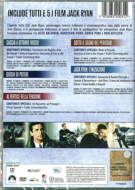 Jack Ryan Collection 5 Film (5 DVD) di John McTiernan,Phillip Noyce,Phil Alden Robinson,Kenneth Branagh - 2