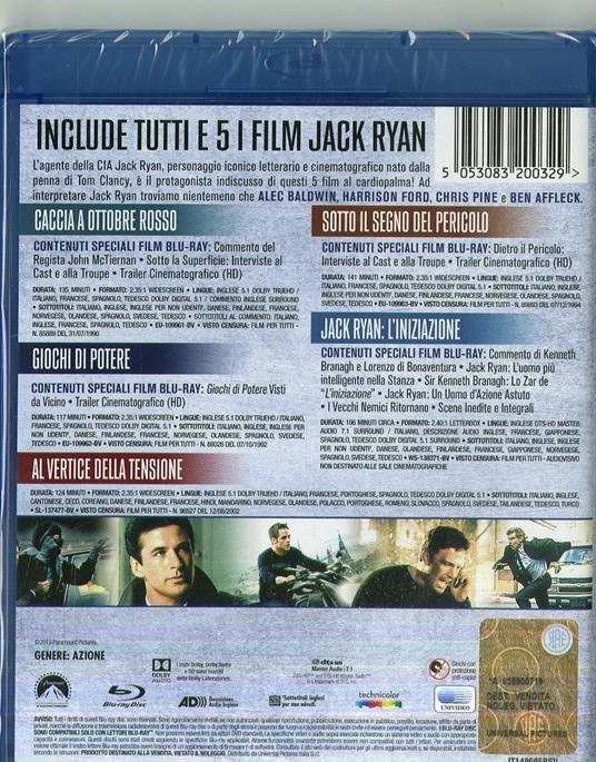Jack Ryan Collection 5 Film (5 Blu-ray) di John McTiernan,Phillip Noyce,Phil Alden Robinson,Kenneth Branagh - 2