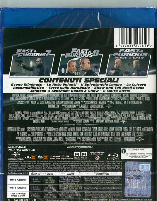 Fast & Furious 3 Movie Box Set (7-9). Hobbs & Shaw Collection (Blu-ray) di David Leitch,James Wan,F. Gary Gray - 2