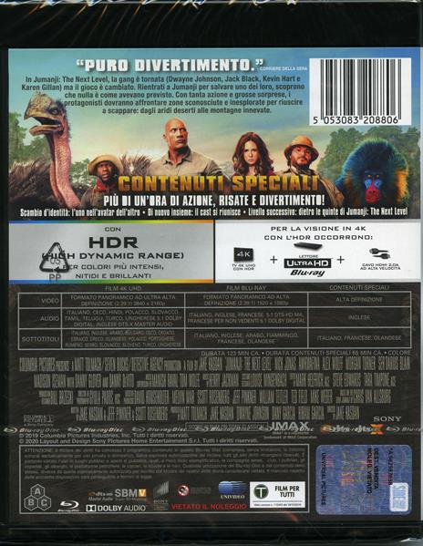 Jumanji. The Next Level (Blu-ray + Blu-ray Ultra HD 4K) di Jake Kasdan - Blu-ray Ultra HD 4K - 2