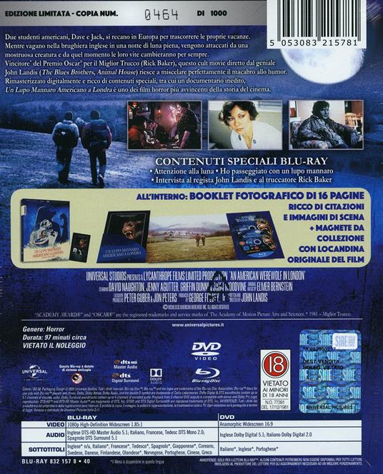 Un lupo mannaro americano a Londra. Limited Edition. I Numeri 1. Con Booklet e magnete (DVD + Blu-ray) di John Landis - DVD + Blu-ray - 2