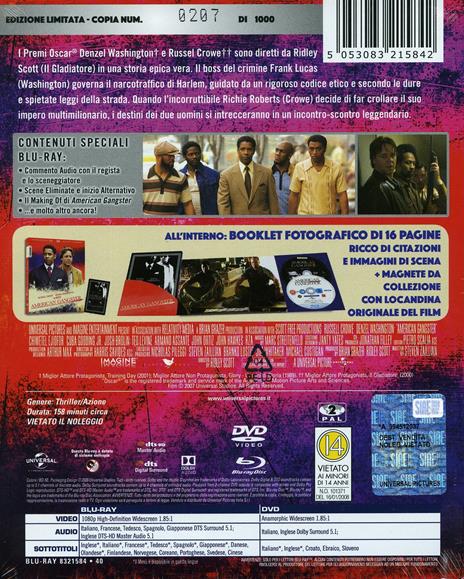 American Gangster. Limited Edition. I Numeri 1. Con Booklet e magnete (DVD + Blu-ray) di Ridley Scott - DVD + Blu-ray - 2