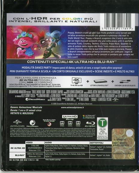 Trolls World Tour (Blu-ray + Blu-ray Ultra HD 4K) di Walt Dohrn,David P. Smith - Blu-ray + Blu-ray Ultra HD 4K - 2