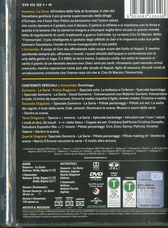 Gomorra. Stagioni 1-4. Serie TV ita - L' immortale (17 DVD) di Stefano Sollima,Francesca Comencini,Claudio Cupellini - DVD - 2