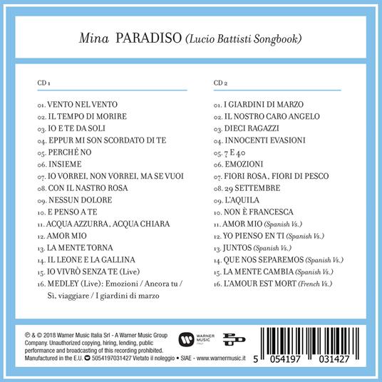 Paradiso. Lucio Battisti Songbook - CD Audio di Mina - 2