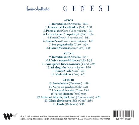 Genesi. Opera in tre atti di Franco Battiato (Remaster 2021) - CD Audio di Franco Battiato,Juri Camisasca,Alessandro Nidi,Orchestra Sinfonica dell'Emilia-Romagna - 2