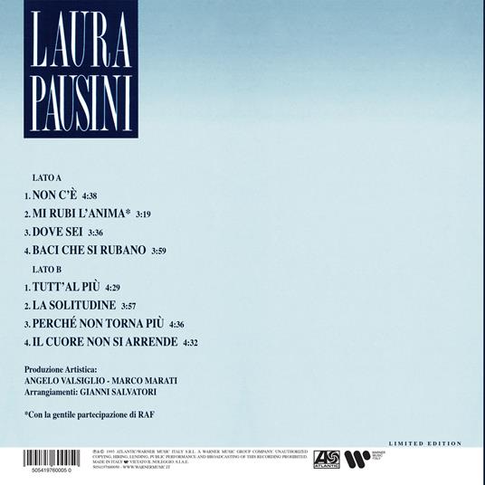 Laura Pausini (LP 180 gr. Blue Vinyl - Limited & Numbered Edition) - Laura  Pausini - Vinile