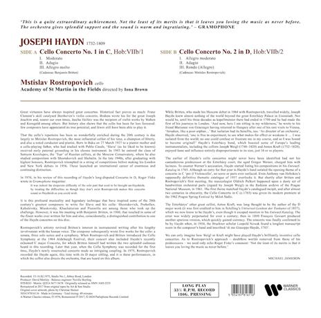 Cello Concertos Nos. 1 & 2 - Vinile LP di Franz Joseph Haydn,Mstislav Rostropovich,Academy of St. Martin in the Fields - 2