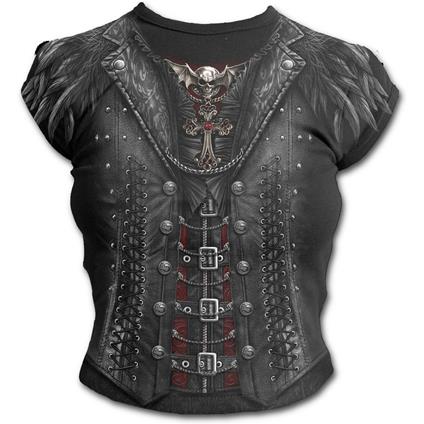 Top Donna Spiral. Gothess Wrap Allover Cap Sleeve Top