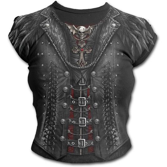 Top Donna Spiral. Gothess Wrap Allover Cap Sleeve Top