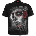 T-Shirt Unisex Spiral. Skull Roses Front Print