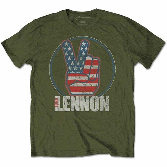 T-Shirt Unisex Tg. S. John Lennon: Peace Fingers Us Flag