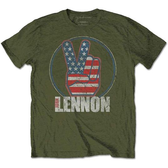 T-Shirt Unisex Tg. M. John Lennon: Peace Fingers Us Flag