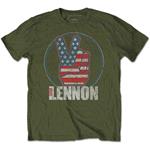 T-Shirt Unisex Tg. L. John Lennon: Peace Fingers Us Flag