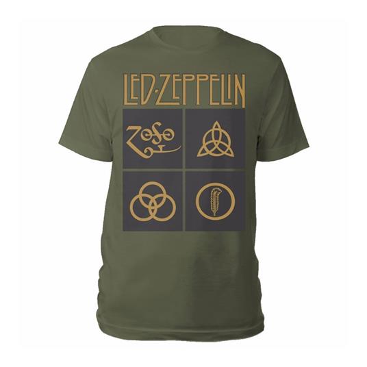 T-Shirt Unisex Tg. XL. Led Zeppelin: Gold Symbols & Black Squares