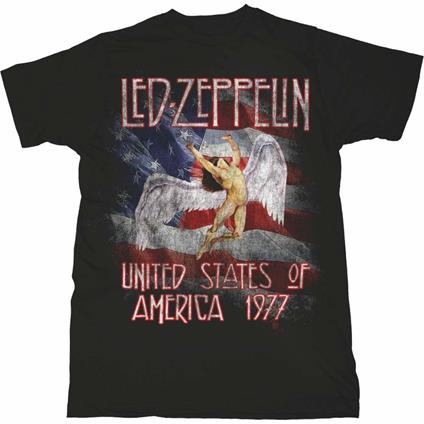 T-Shirt Unisex Tg. XL. Led Zeppelin: Stars N Stripes Usa 77.