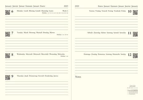 Agenda annuale 2025 Letts 12 Mesi, Lecassa A6+ settimanale nero - 16,5 x 12 cm - 2