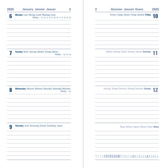 Agenda annuale 2025 Letts 12 Mesi, Milano Slim settimanale nero - 16,6 x 8,2 cm - 2