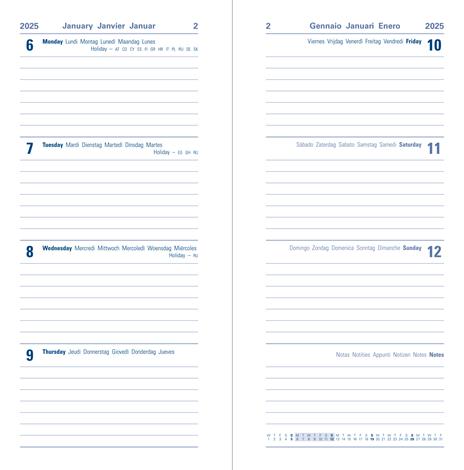 Agenda annuale 2025 Letts 12 Mesi, Milano Slim settimanale cioccolato - 16,6 x 8,2 cm - 2