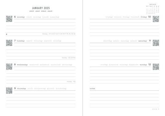 Agenda annuale 2025 Letts 12 Mesi, Oslo A6 settimanale nero - 14,8 x 10,5 cm - 2