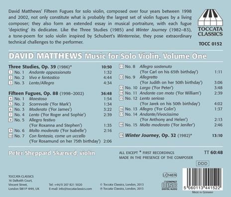 Musica per violino solo vol.1 - CD Audio di David Matthews - 2