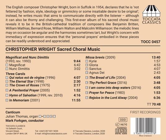Sacred Choral Music - CD Audio di Christopher Wright - 2