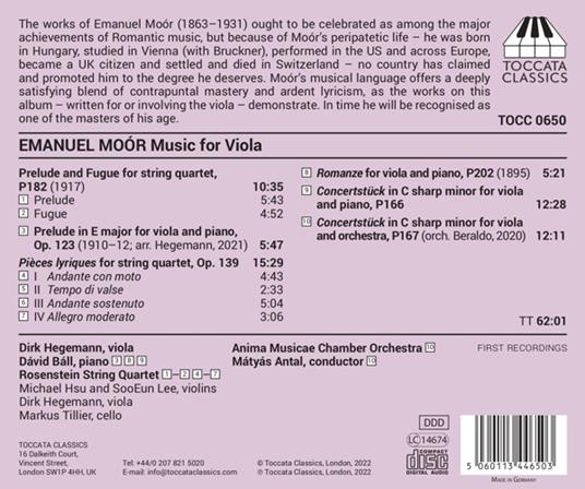Music For Viola - CD Audio di Emanuel Moor - 2