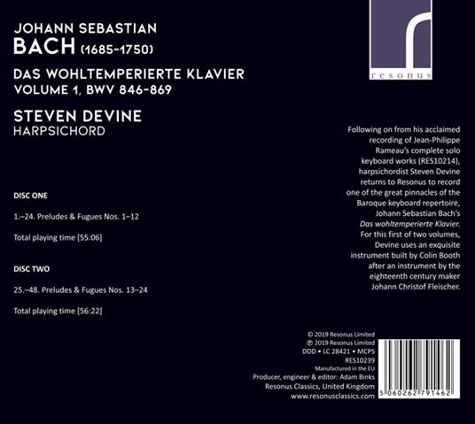 Il clavicembalo ben temperato libro 1 (Das Wohltemperierte Klavier Teil 1) - CD Audio di Johann Sebastian Bach,Steven Devine - 2
