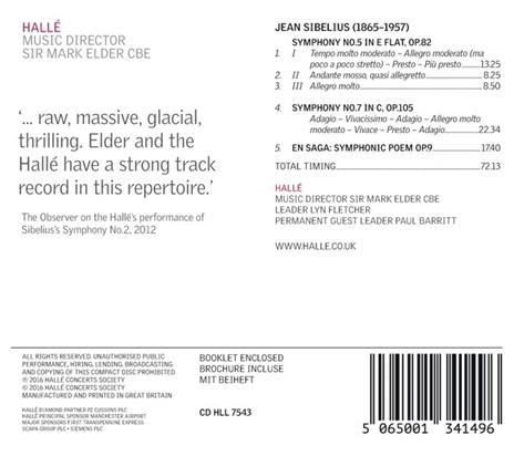 Sinfonie n.5, n.7 - CD Audio di Jean Sibelius,Mark Elder - 2