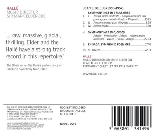 Sinfonie n.5, n.7 - CD Audio di Jean Sibelius,Mark Elder - 2