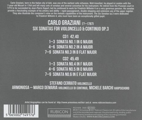 6 sonate per violoncello e basso continuo op.3 - CD Audio di Carlo Graziani,Stefano Cerrato,Armoniosa,Michel Barchi - 2