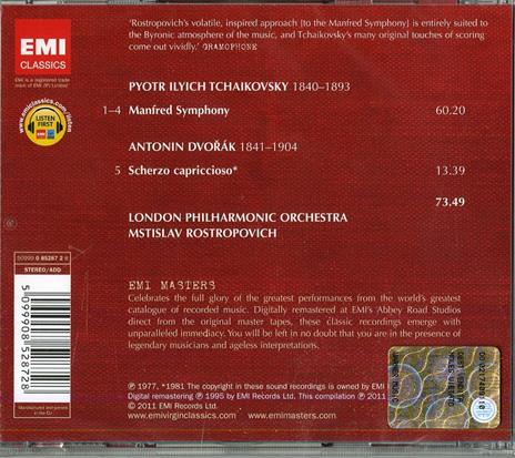 Sinfonia Manfred / Scherzo capriccioso - CD Audio di Antonin Dvorak,Pyotr Ilyich Tchaikovsky,Mstislav Rostropovich,London Philharmonic Orchestra - 2