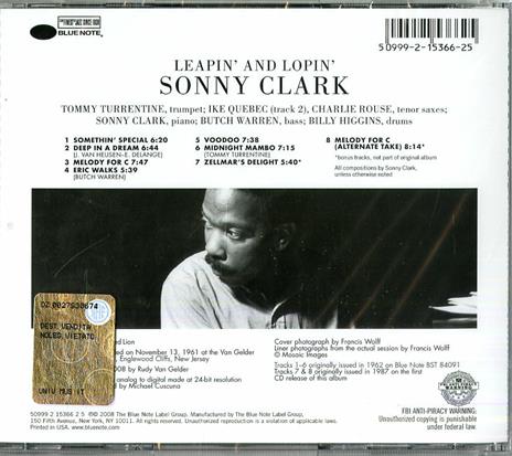 Leapin' and Lopin' (Rudy Van Gelder) - CD Audio di Sonny Clark - 2