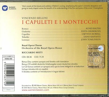 I Capuleti e i Montecchi - CD Audio di Vincenzo Bellini,Edita Gruberova,Agnes Baltsa,Riccardo Muti - 2