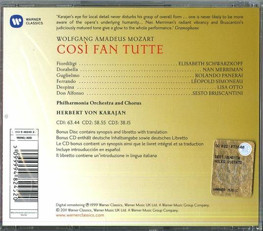 Così fan tutte - CD Audio di Wolfgang Amadeus Mozart,Herbert Von Karajan,Elisabeth Schwarzkopf,Rolando Panerai,Sesto Bruscantini,Nan Merriman - 2