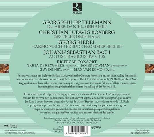 Cantate funebri - CD Audio di Johann Sebastian Bach,Georg Philipp Telemann,Ricercar Consort - 2