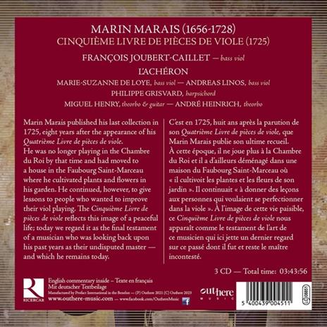 Cinquième Livre de Pièces de Viole - CD Audio di Marin Marais,François Joubert-Caillet - 2